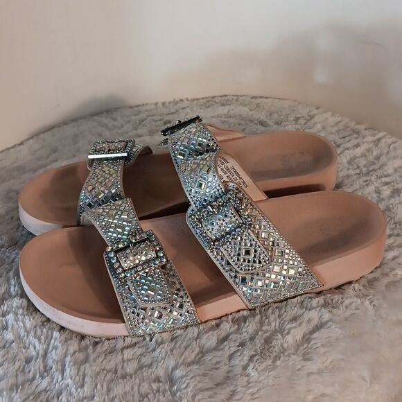 Madden Girl Lemonade Rhinestone Double Buckle Slides - Picture 7 of 7